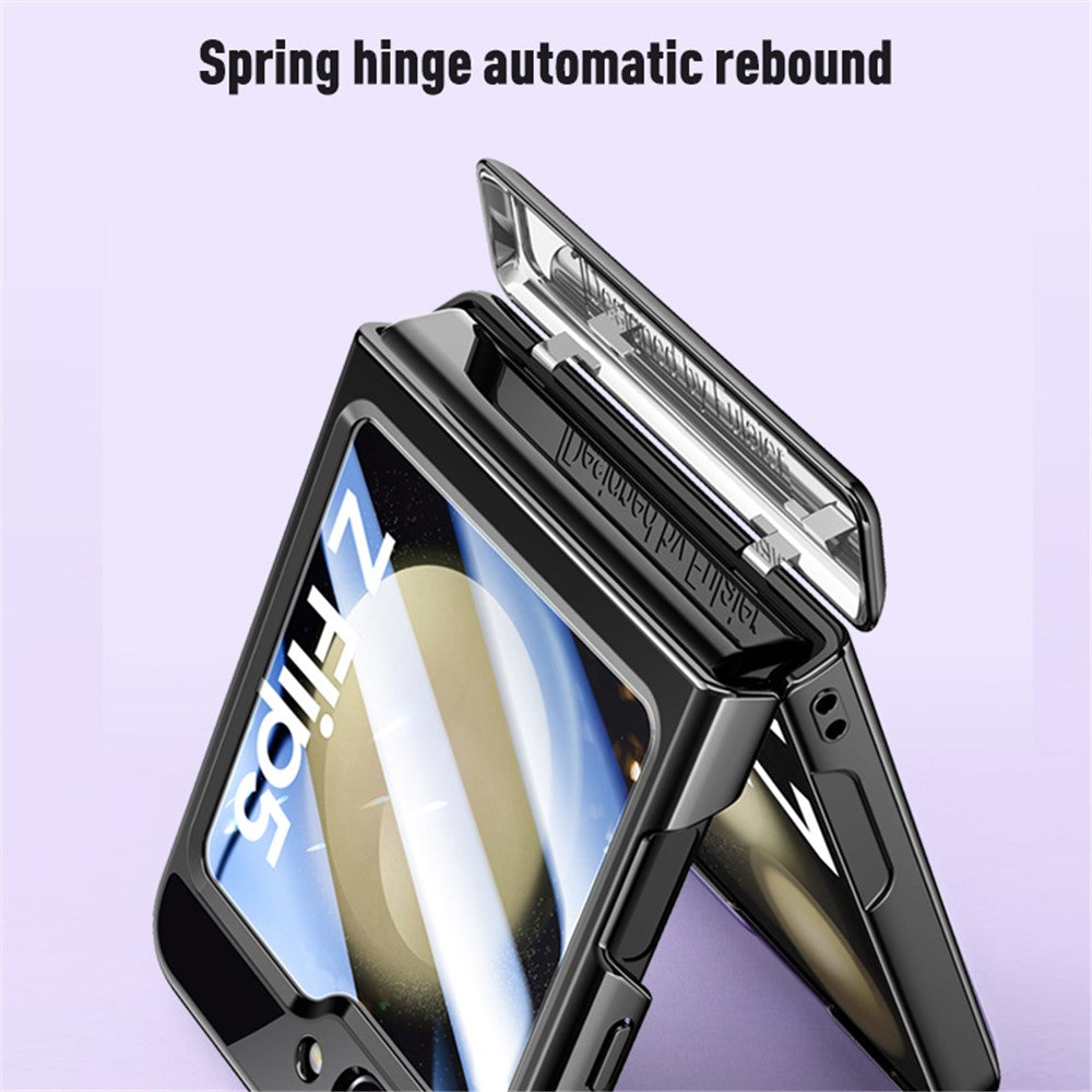 For Samsung Galaxy Z Flip5 5G Hinge Protection Clear Case Hard PC Electroplating Phone Cover with Tempered Glass Rear Screen Protector