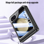 For Samsung Galaxy Z Flip5 5G Hinge Protection Clear Case Hard PC Electroplating Phone Cover with Tempered Glass Rear Screen Protector