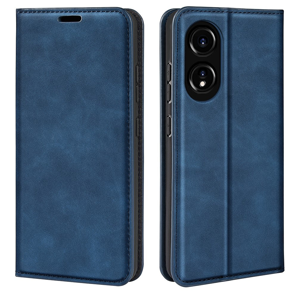 Oppo A78 4G Skin-touch Läder Plånboksfodral Magnetiskt Autoabsorberande Stativ mobilfodral