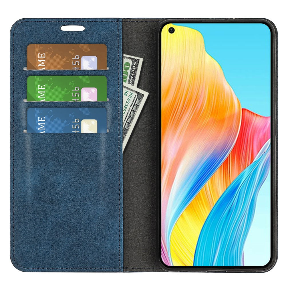 Oppo A78 4G Skin-touch Läder Plånboksfodral Magnetiskt Autoabsorberande Stativ mobilfodral