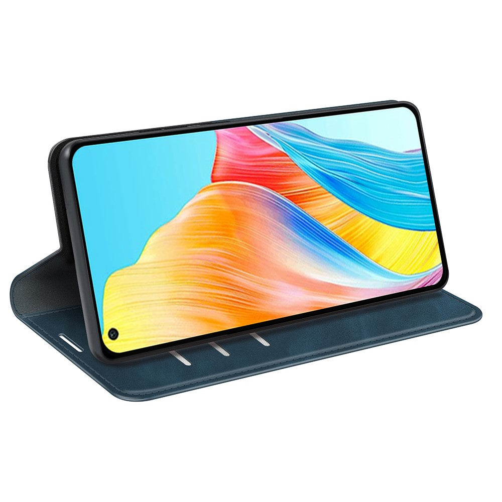 Oppo A78 4G Skin-touch Läder Plånboksfodral Magnetiskt Autoabsorberande Stativ mobilfodral