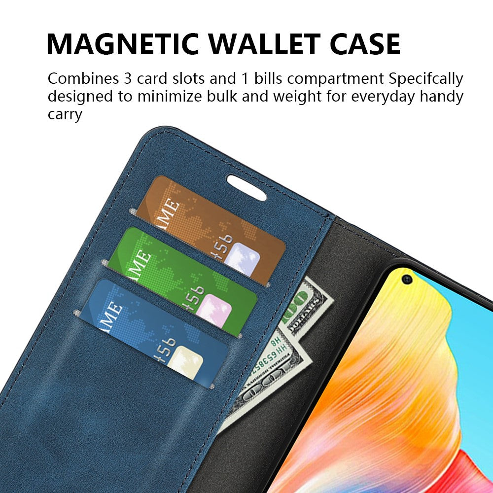 Oppo A78 4G Skin-touch Läder Plånboksfodral Magnetiskt Autoabsorberande Stativ mobilfodral