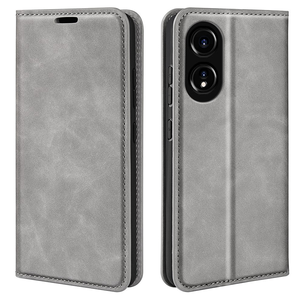 Oppo A78 4G Skin-touch Läder Plånboksfodral Magnetiskt Autoabsorberande Stativ mobilfodral