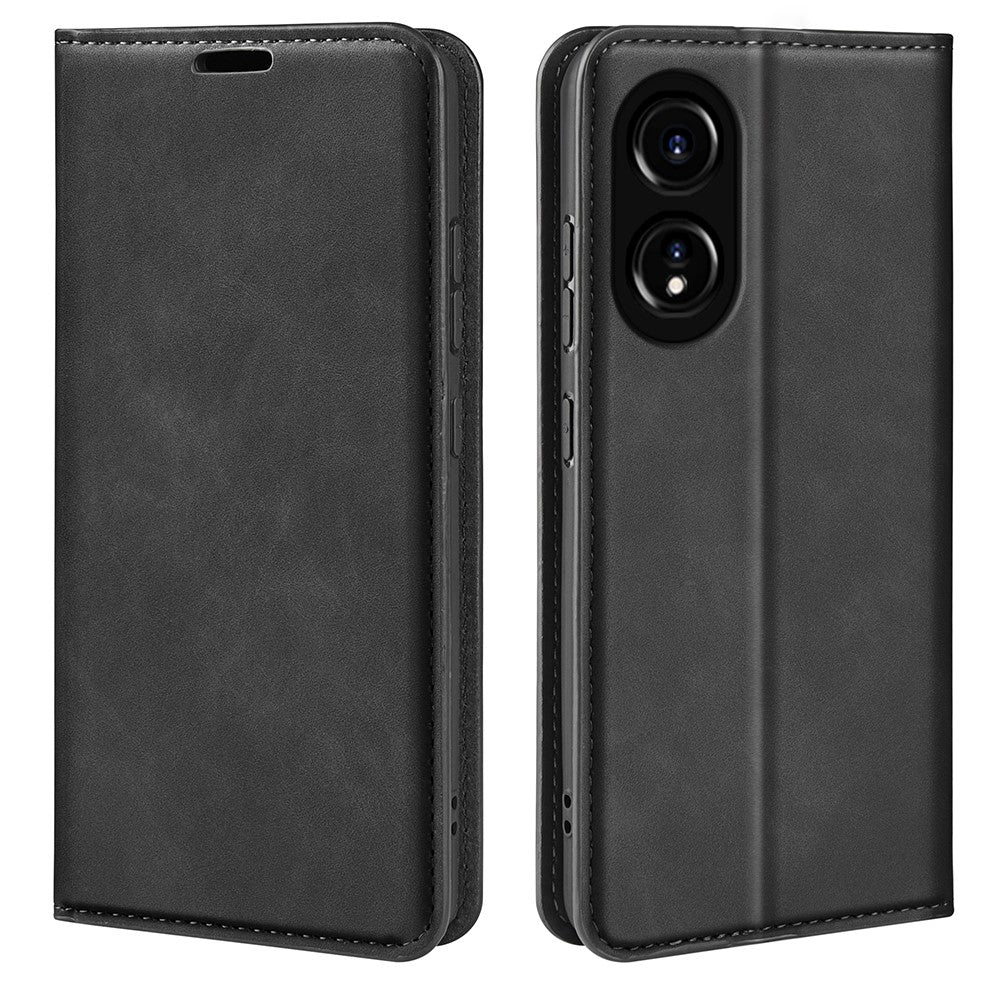 Oppo A78 4G Skin-touch Läder Plånboksfodral Magnetiskt Autoabsorberande Stativ mobilfodral