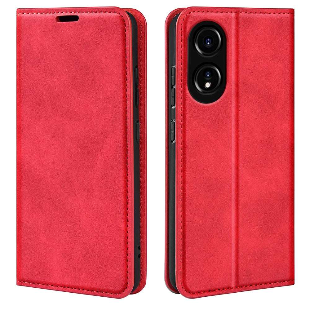 Oppo A78 4G Skin-touch Läder Plånboksfodral Magnetiskt Autoabsorberande Stativ mobilfodral
