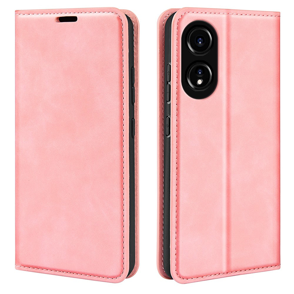 Oppo A78 4G Skin-touch Läder Plånboksfodral Magnetiskt Autoabsorberande Stativ mobilfodral