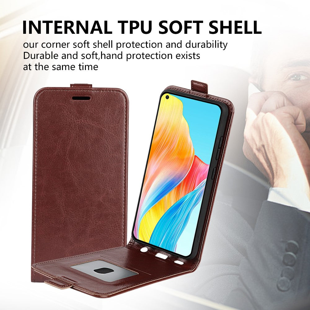 PU Leather Phone Case for Oppo A78 4G , Crazy Horse Texture Card Holder Vertical Flip Cover