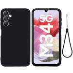 For Samsung Galaxy F34 5G / M34 5G Liquid Silicone Phone Case Soft Lining Shockproof Cover with Strap