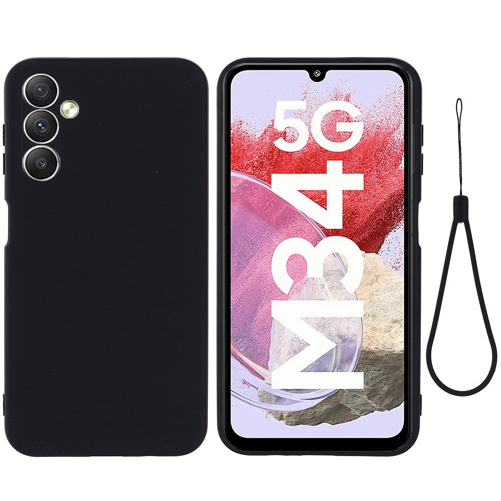 For Samsung Galaxy F34 5G / M34 5G Liquid Silicone Phone Case Soft Lining Shockproof Cover with Strap