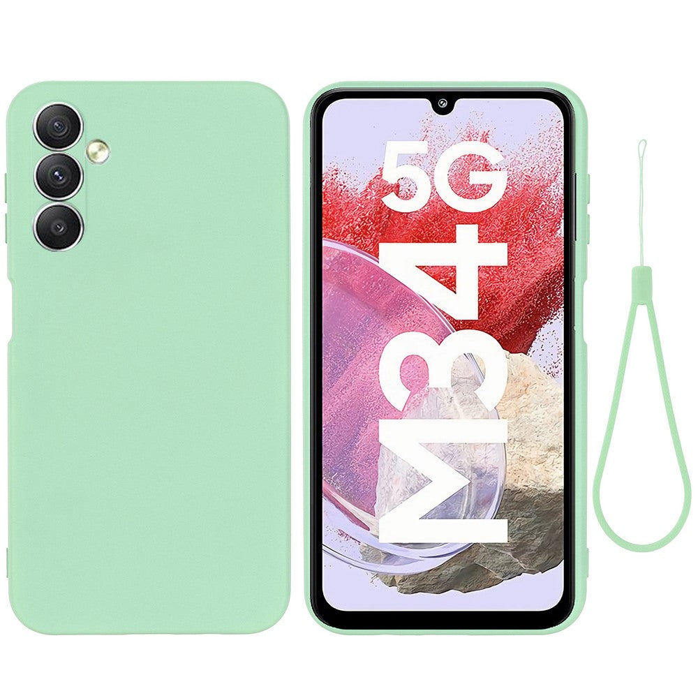 For Samsung Galaxy F34 5G / M34 5G Liquid Silicone Phone Case Soft Lining Shockproof Cover with Strap