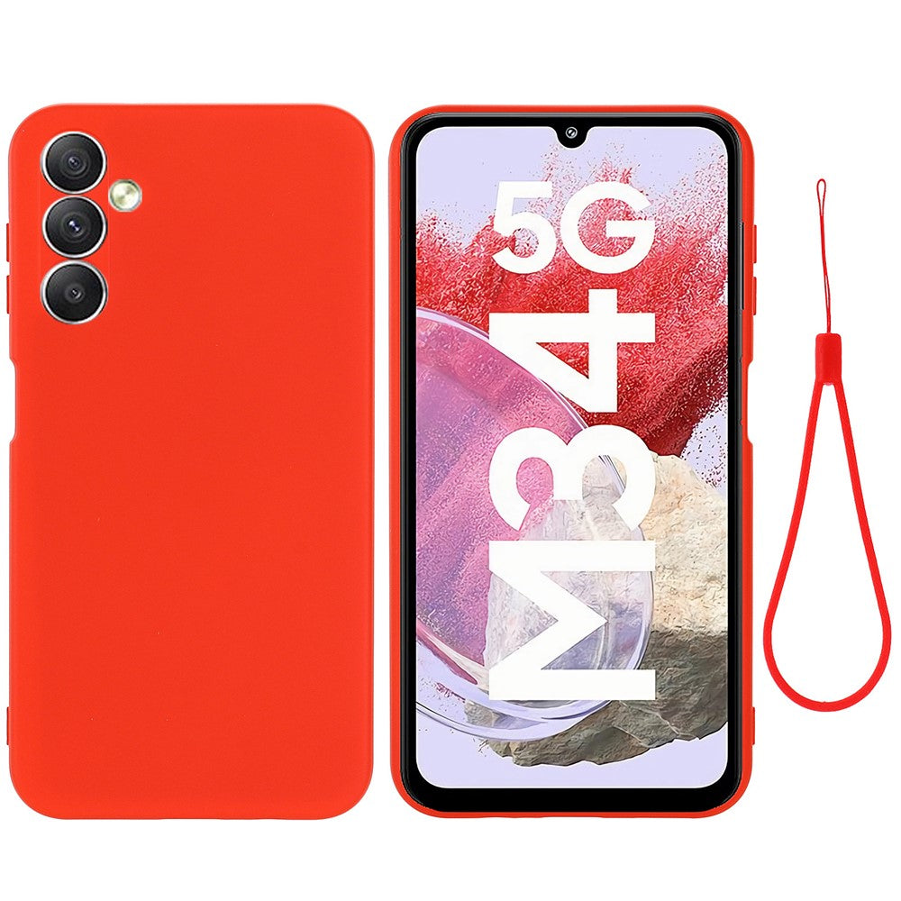 For Samsung Galaxy F34 5G / M34 5G Liquid Silicone Phone Case Soft Lining Shockproof Cover with Strap