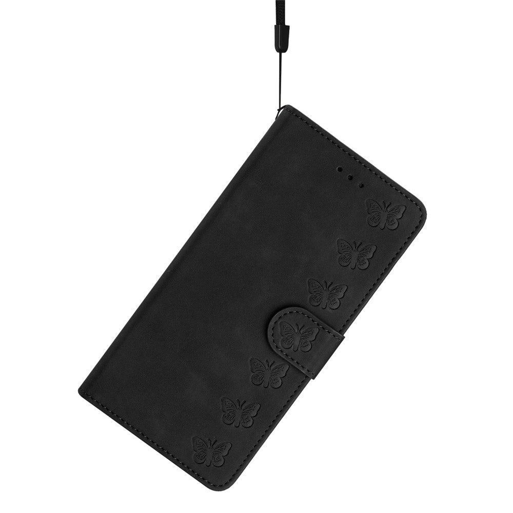 Til iPhone 15 Wallet Flip Cover med Præget Sommerfugl Telefonetui Læder Stand Telefoncover