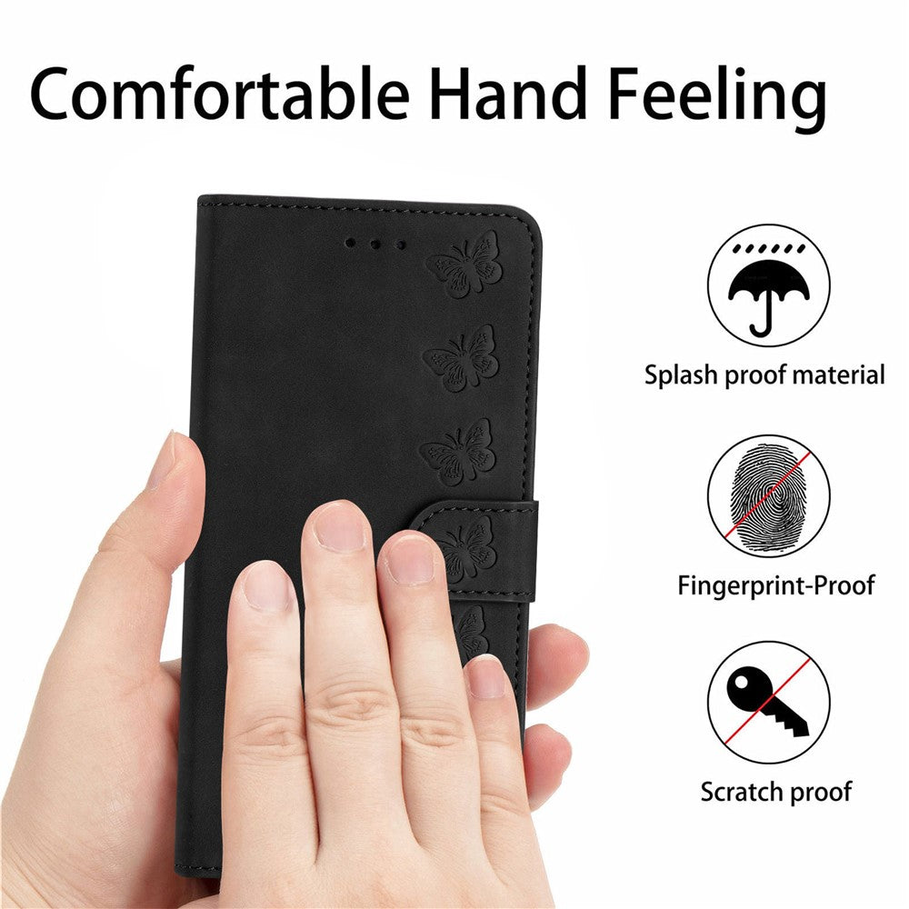 Til iPhone 15 Wallet Flip Cover med Præget Sommerfugl Telefonetui Læder Stand Telefoncover
