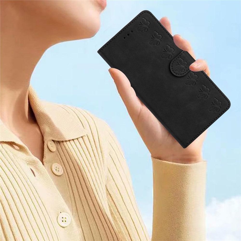 Til iPhone 15 Wallet Flip Cover med Præget Sommerfugl Telefonetui Læder Stand Telefoncover