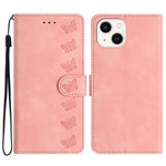 Til iPhone 15 Wallet Flip Cover med Præget Sommerfugl Telefonetui Læder Stand Telefoncover