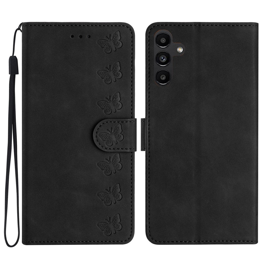 Samsung Galaxy S23 FE Präglat fjärilsfodral i PU-läder, plånbok med fällbart stativ, mobilmobilfodral