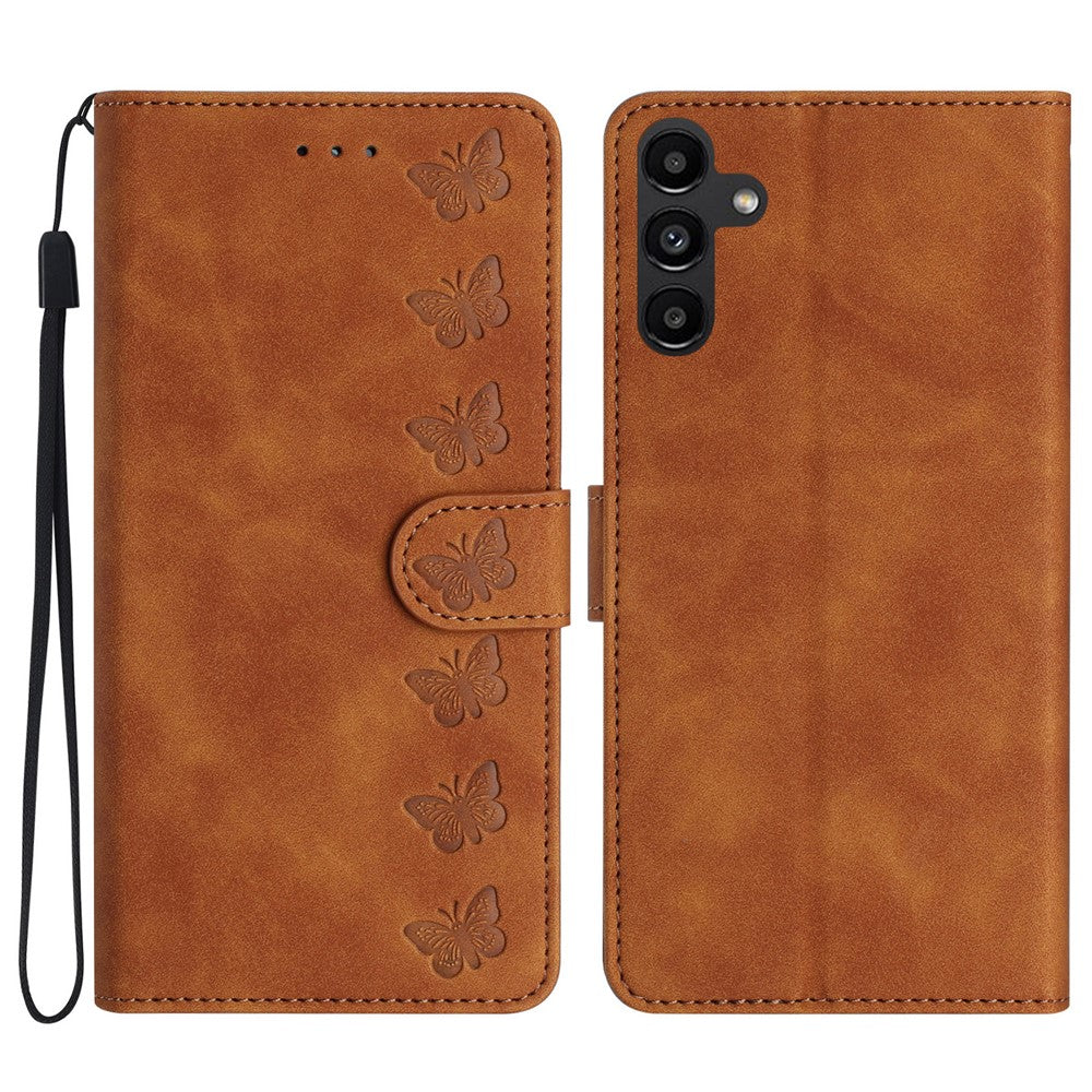 Samsung Galaxy S23 FE Präglat fjärilsfodral i PU-läder, plånbok med fällbart stativ, mobilmobilfodral