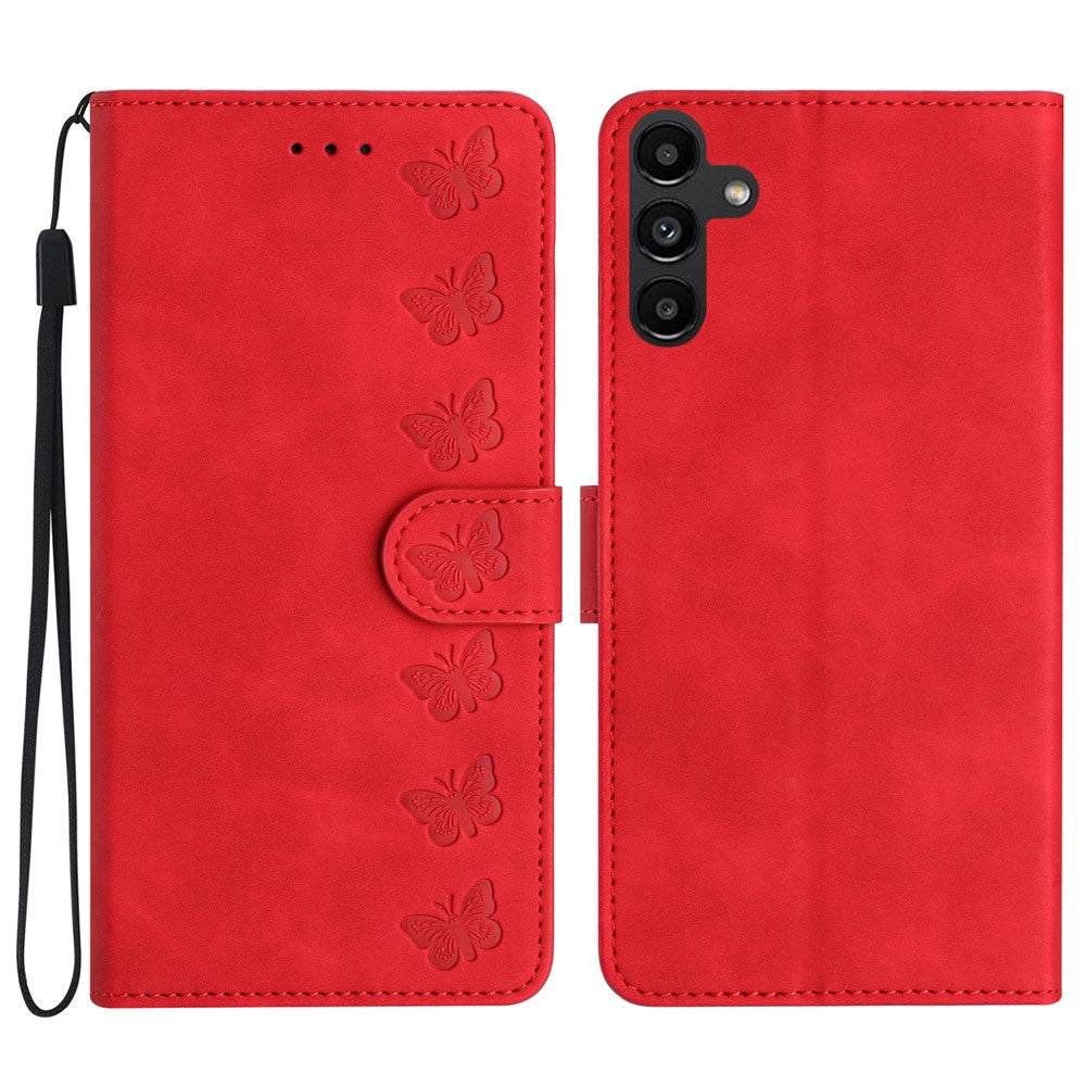 Samsung Galaxy S23 FE Präglat fjärilsfodral i PU-läder, plånbok med fällbart stativ, mobilmobilfodral