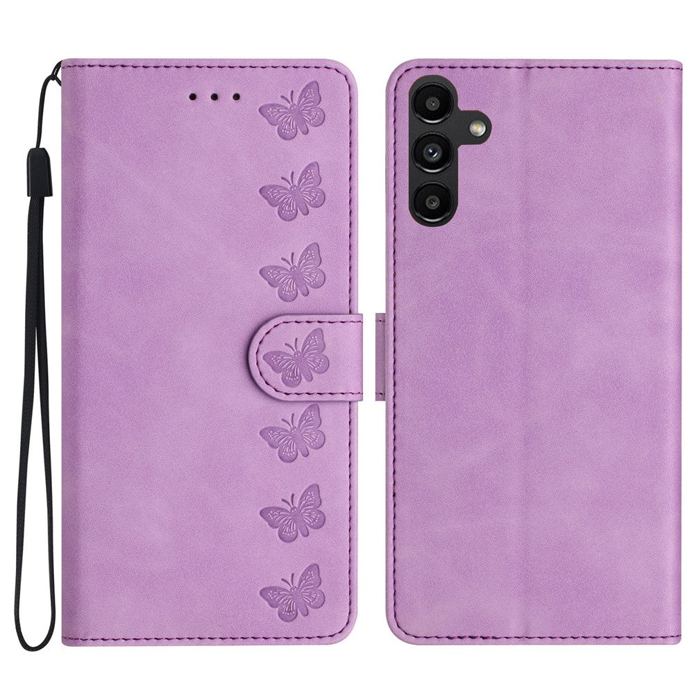 Samsung Galaxy S23 FE Präglat fjärilsfodral i PU-läder, plånbok med fällbart stativ, mobilmobilfodral