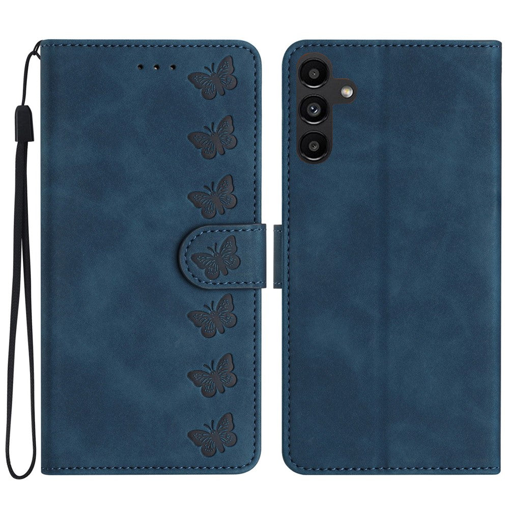 Samsung Galaxy S23 FE Präglat fjärilsfodral i PU-läder, plånbok med fällbart stativ, mobilmobilfodral