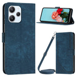 For Xiaomi Redmi 12 4G Lines Imprinted Leather Case Stand Wallet Phone Cover with Shoulder Strap