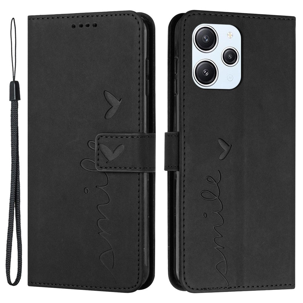 For Xiaomi Redmi 12 4G Leather Wallet Stand Cover Heart Imprinted Magnetic Clasp Phone Case