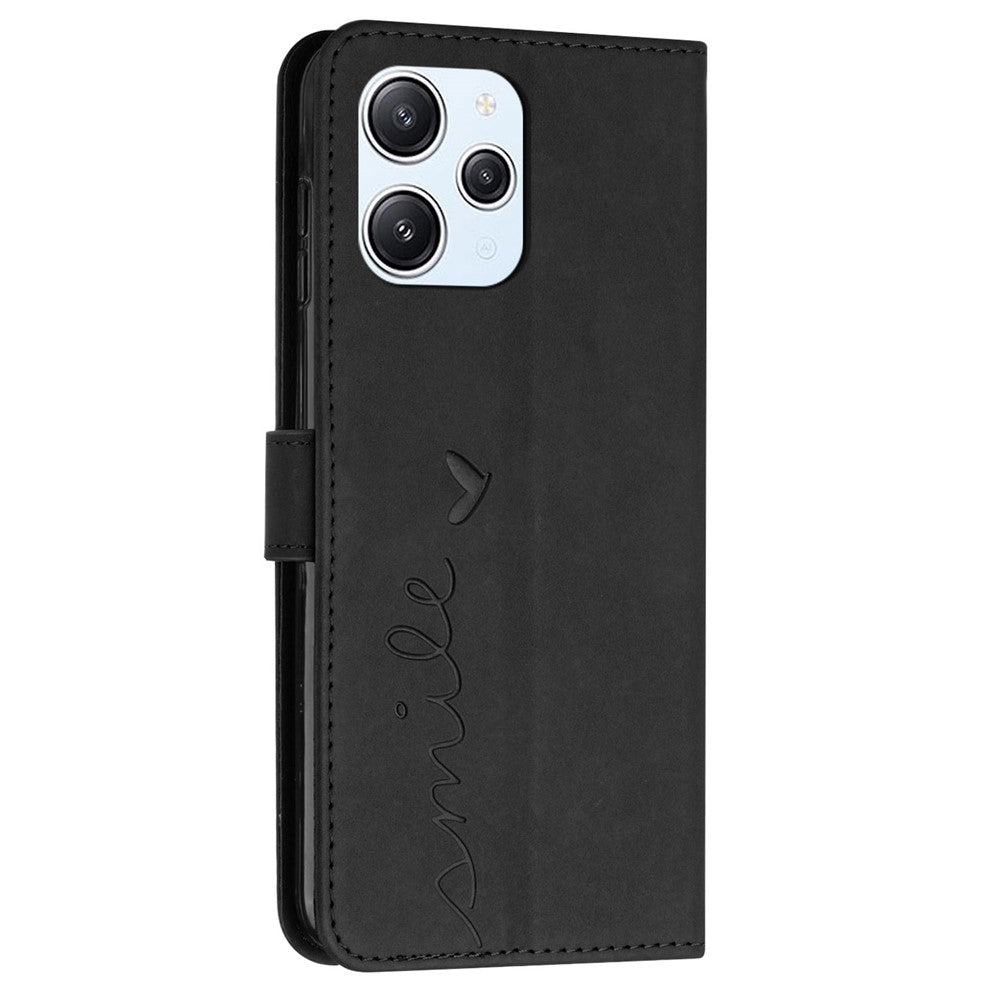 For Xiaomi Redmi 12 4G Leather Wallet Stand Cover Heart Imprinted Magnetic Clasp Phone Case