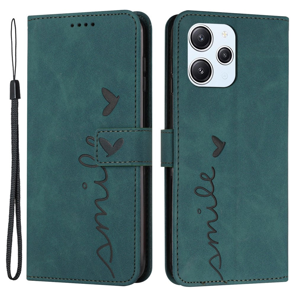For Xiaomi Redmi 12 4G Leather Wallet Stand Cover Heart Imprinted Magnetic Clasp Phone Case