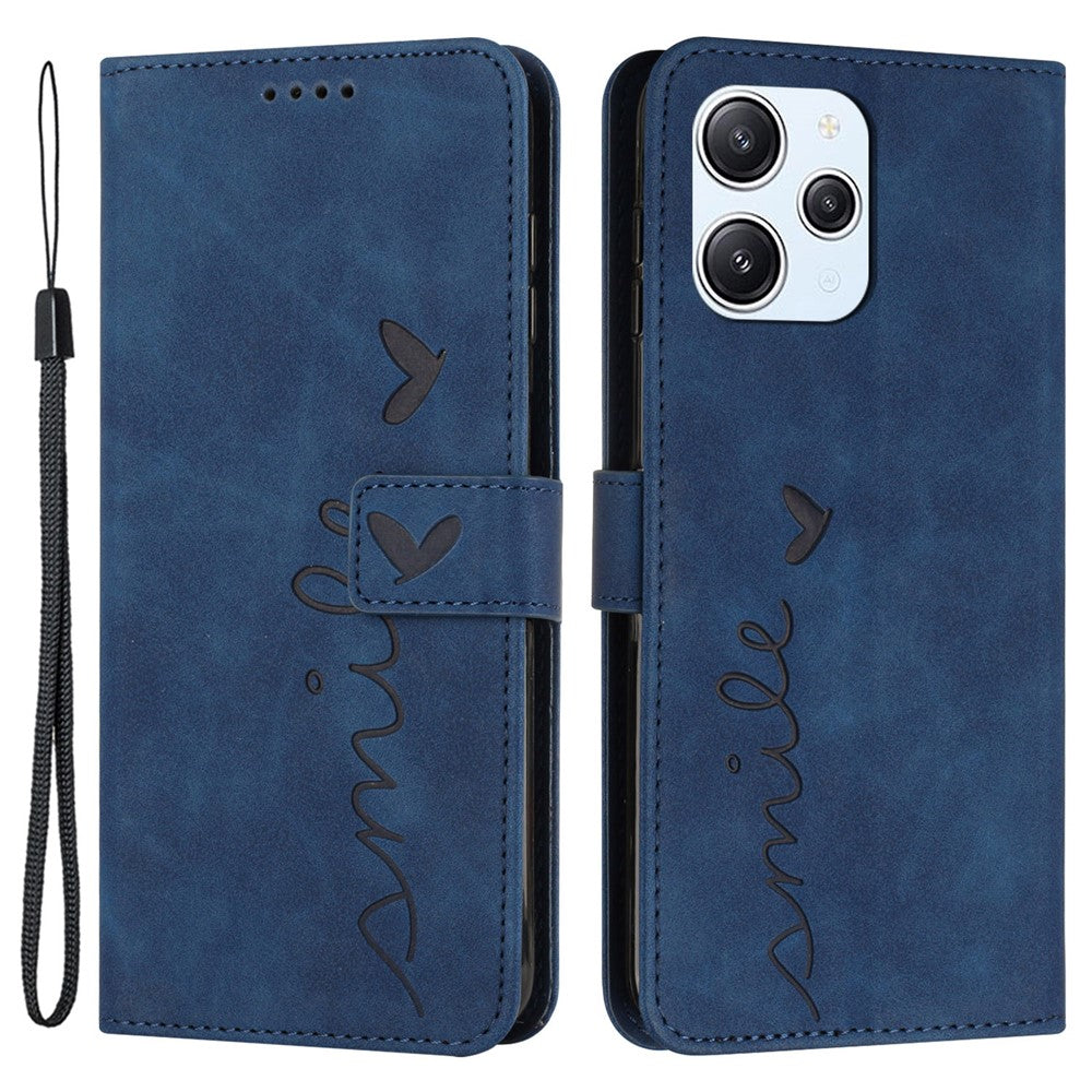For Xiaomi Redmi 12 4G Leather Wallet Stand Cover Heart Imprinted Magnetic Clasp Phone Case