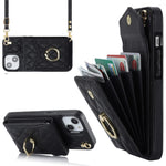 Til iPhone 15 Plus RFID-blokerende bagcover med flere kortlommer, ring-kickstand, PU-læder + TPU-cover