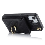 Til iPhone 15 Plus RFID-blokerende bagcover med flere kortlommer, ring-kickstand, PU-læder + TPU-cover
