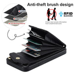 Til iPhone 15 Plus RFID-blokerende bagcover med flere kortlommer, ring-kickstand, PU-læder + TPU-cover