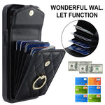 For iPhone 15 Pro RFID Blocking Back Case Multiple Card Slots PU Leather+TPU Phone Cover with Ring Kickstand