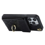 For iPhone 15 Pro RFID Blocking Back Case Multiple Card Slots PU Leather+TPU Phone Cover with Ring Kickstand