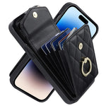 For iPhone 15 Pro RFID Blocking Back Case Multiple Card Slots PU Leather+TPU Phone Cover with Ring Kickstand
