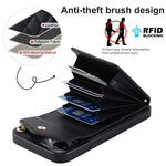 For iPhone 15 Pro RFID Blocking Back Case Multiple Card Slots PU Leather+TPU Phone Cover with Ring Kickstand