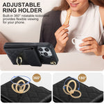 For iPhone 15 Pro RFID Blocking Back Case Multiple Card Slots PU Leather+TPU Phone Cover with Ring Kickstand