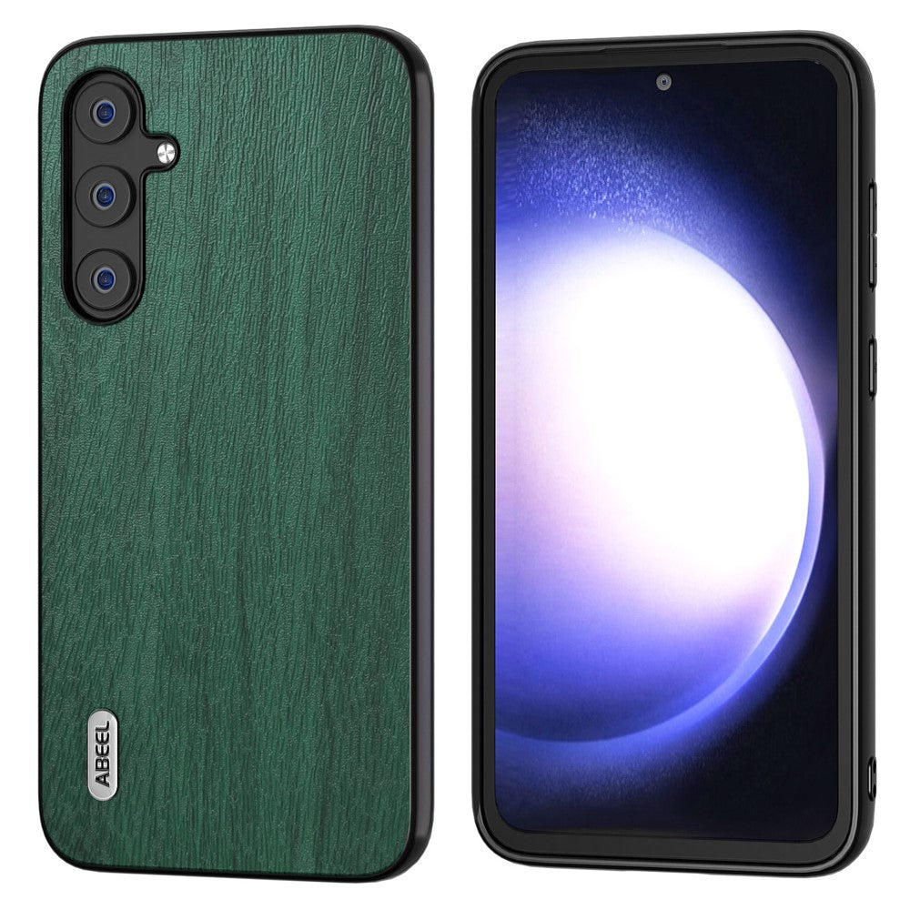 ABEEL For Samsung Galaxy S23 FE Wood Grain Phone Case PU Leather+TPU+PC Anti-scratch Cover