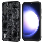 ABEEL For Samsung Galaxy S23 FE Mahjong Texture Anti-scratch Case Genuine Cow Leather+PC+TPU Cellphone Cover