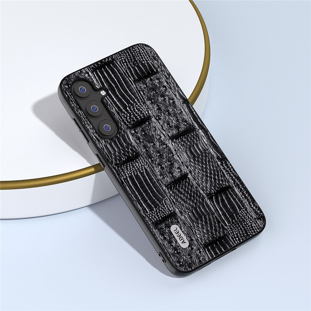 ABEEL For Samsung Galaxy S23 FE Mahjong Texture Anti-scratch Case Genuine Cow Leather+PC+TPU Cellphone Cover