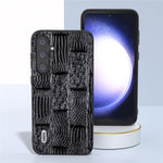 ABEEL For Samsung Galaxy S23 FE Mahjong Texture Anti-scratch Case Genuine Cow Leather+PC+TPU Cellphone Cover
