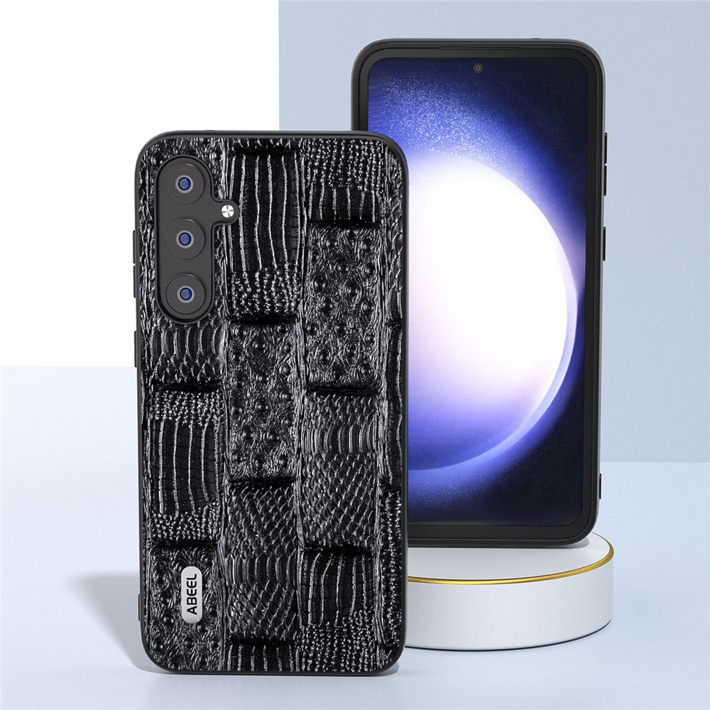 ABEEL For Samsung Galaxy S23 FE Mahjong Texture Anti-scratch Case Genuine Cow Leather+PC+TPU Cellphone Cover
