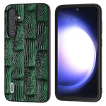 ABEEL For Samsung Galaxy S23 FE Mahjong Texture Anti-scratch Case Genuine Cow Leather+PC+TPU Cellphone Cover