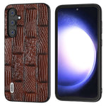 ABEEL For Samsung Galaxy S23 FE Mahjong Texture Anti-scratch Case Genuine Cow Leather+PC+TPU Cellphone Cover