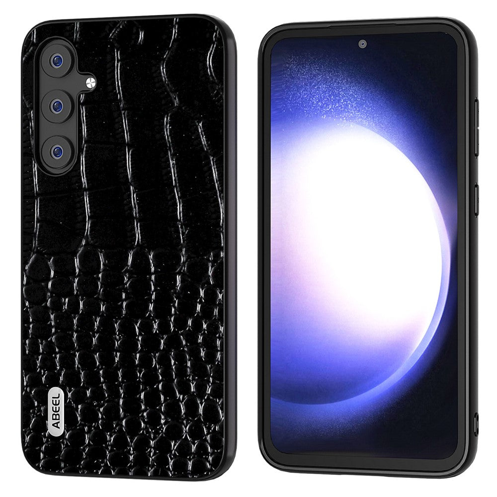 ABEEL Till Samsung Galaxy S23 FE Fodral i äkta koläder med krokodilstruktur+PC+TPU, stötsäkert skal