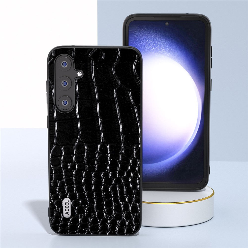 ABEEL Till Samsung Galaxy S23 FE Fodral i äkta koläder med krokodilstruktur+PC+TPU, stötsäkert skal