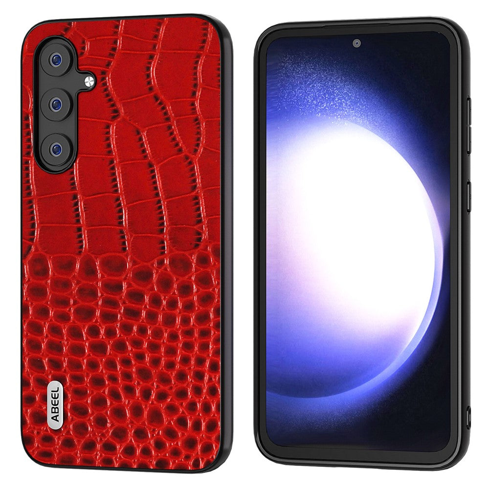 ABEEL Till Samsung Galaxy S23 FE Fodral i äkta koläder med krokodilstruktur+PC+TPU, stötsäkert skal