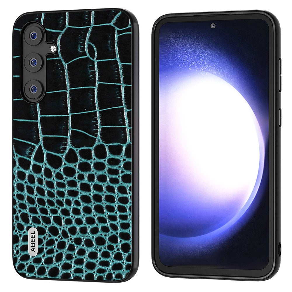 ABEEL Till Samsung Galaxy S23 FE Fodral i äkta koläder med krokodilstruktur+PC+TPU, stötsäkert skal