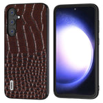 ABEEL Till Samsung Galaxy S23 FE Fodral i äkta koläder med krokodilstruktur+PC+TPU, stötsäkert skal