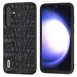 ABEEL Til Samsung Galaxy S23 FE Ægte Koskindbelagt PC+TPU Anti-ridse Cover Baldakin Tekstur Telefoncover
